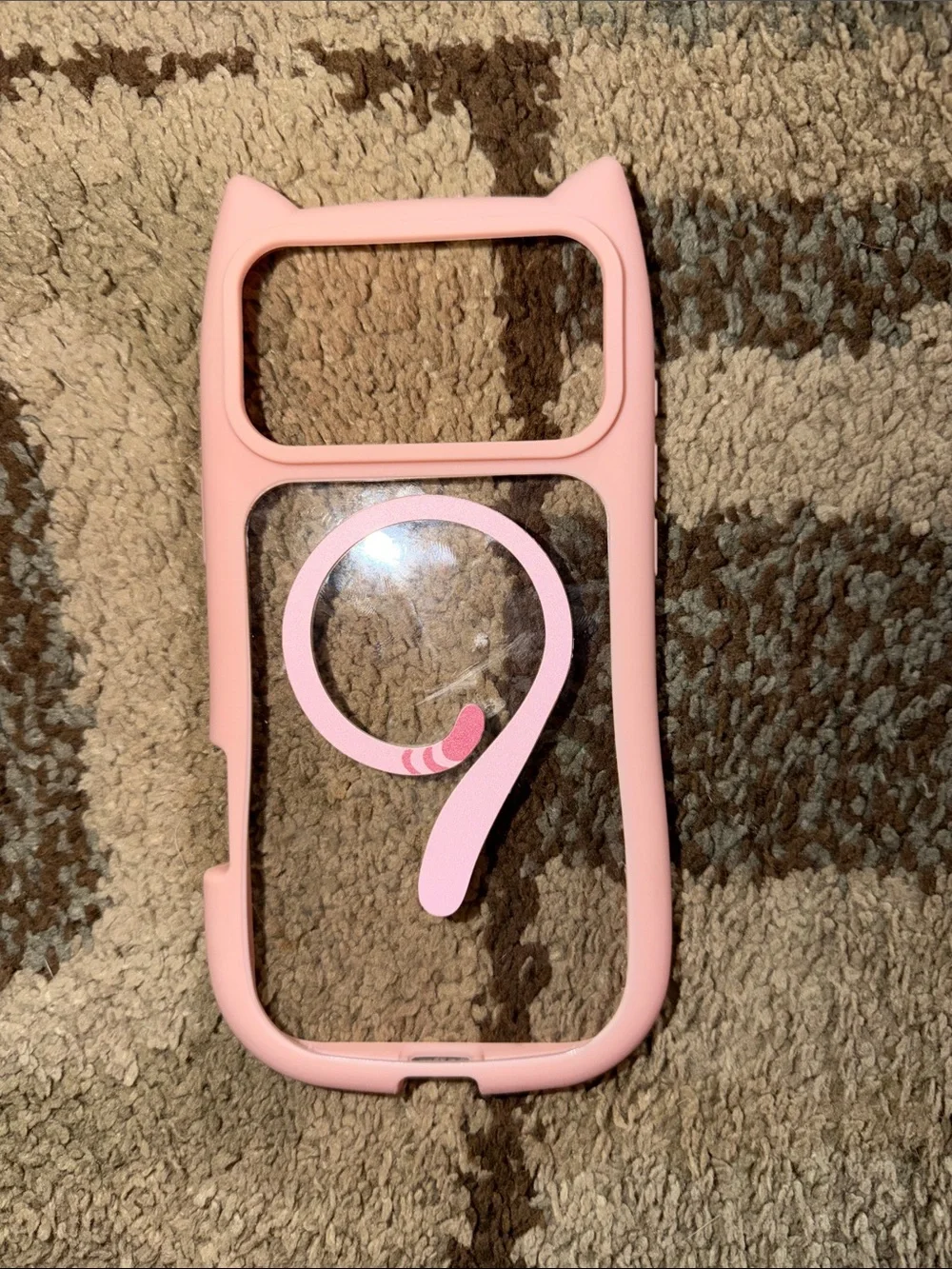 Pink Cat Ear Clear Phone Case with Tail Design